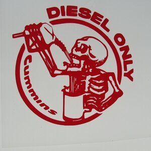 Diesel Only Cummins Skeleton Permanent Vinyl Decal, 4" Red Decal